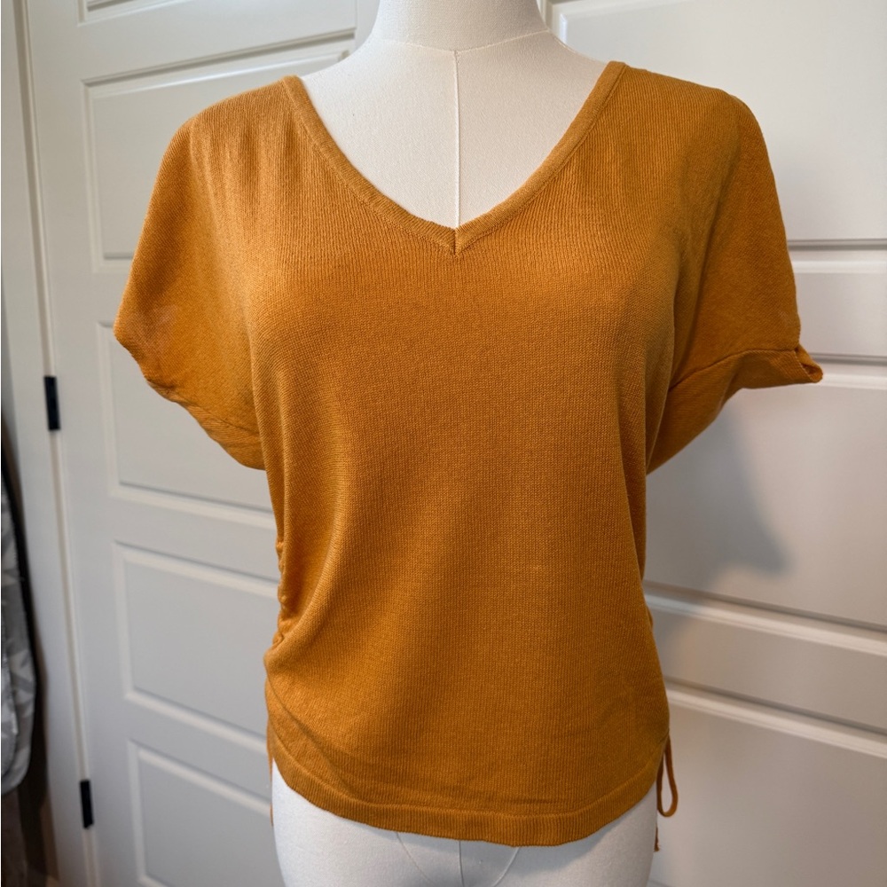 Max Studio Mustard V-Neck Short Sleeve Top
